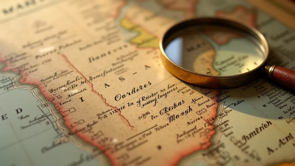 Close-up of handwritten annotations on a vintage map.