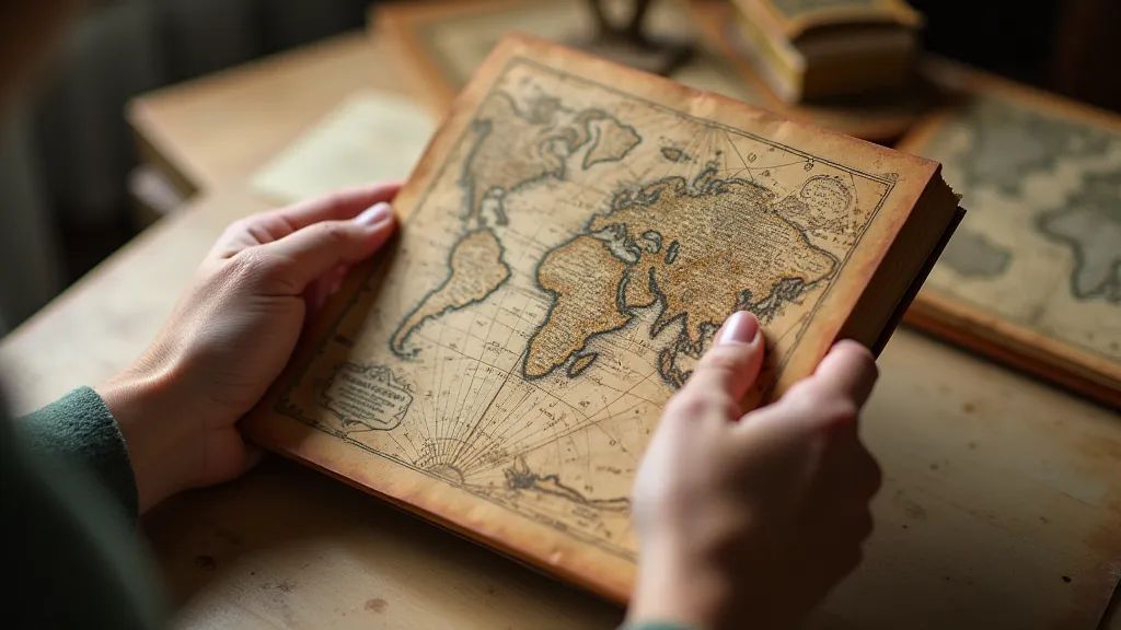 Antique map held in a hand