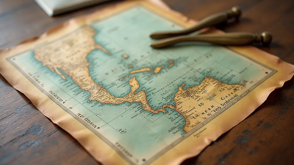 Vintage Caribbean map on a wooden table.