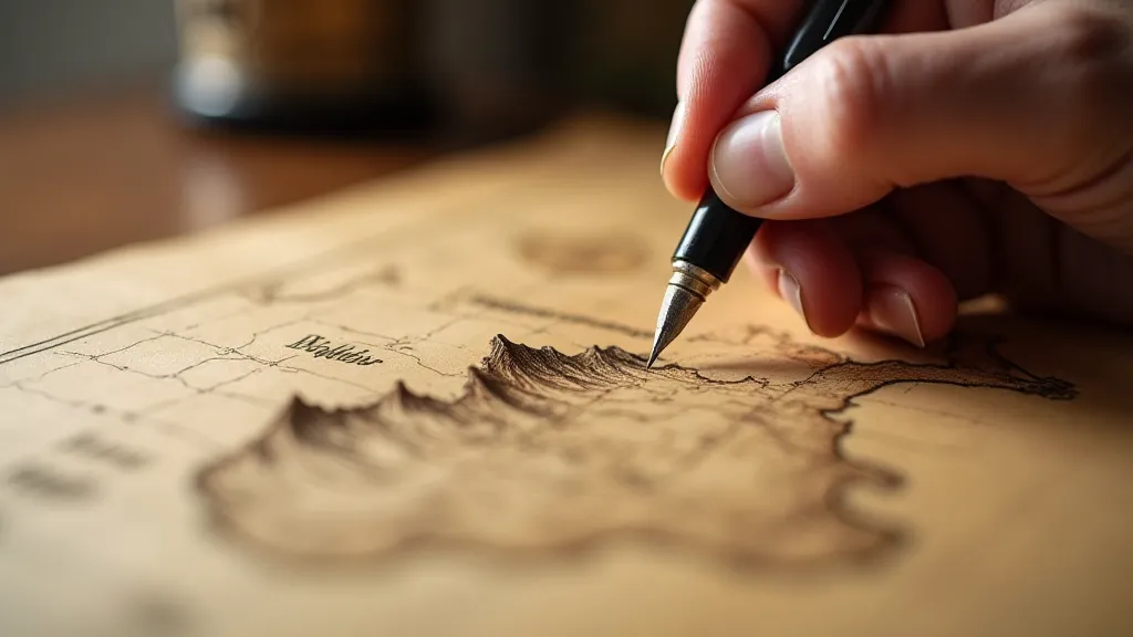Cartographer's hand drawing a map