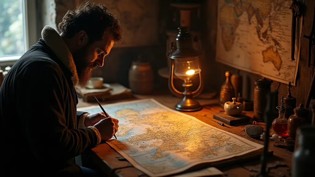 18th-century cartographer hand-coloring a map