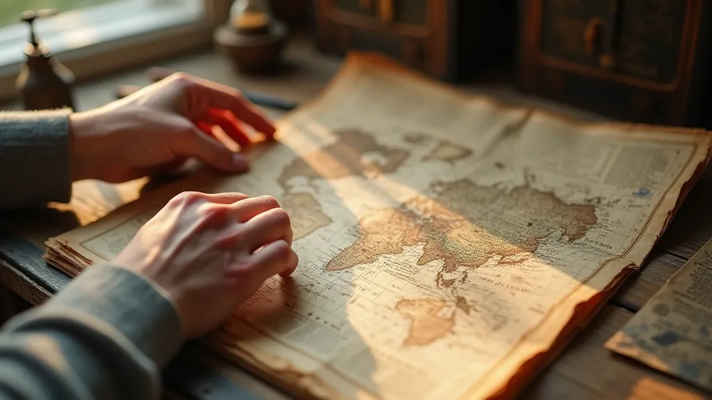 Collector carefully unrolling an antique map