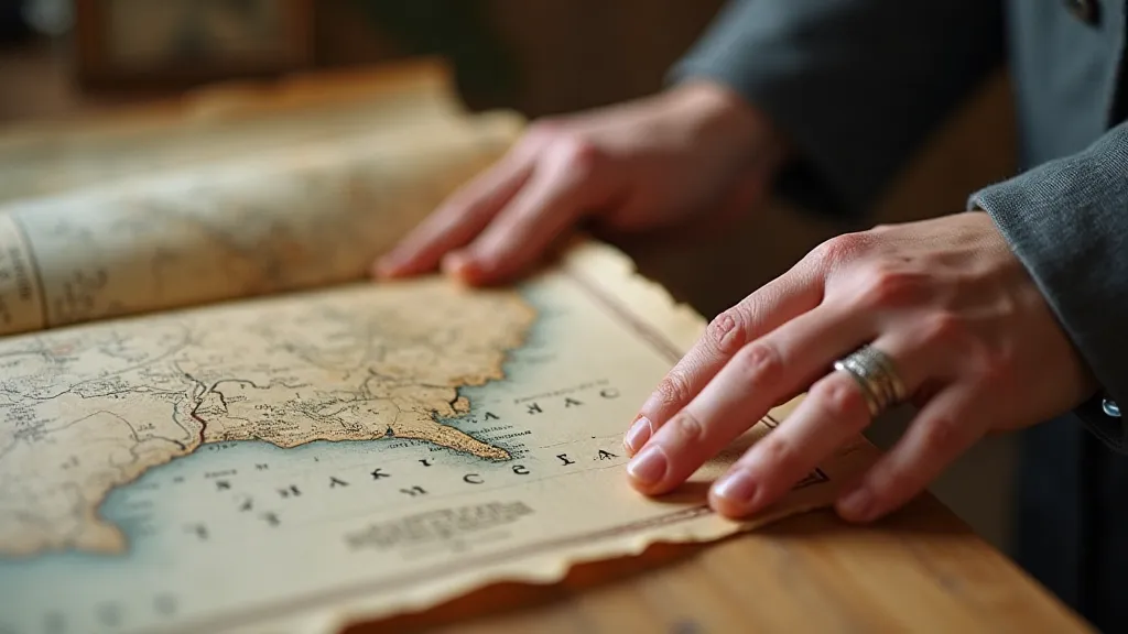 Collector's hands holding a damaged vintage map