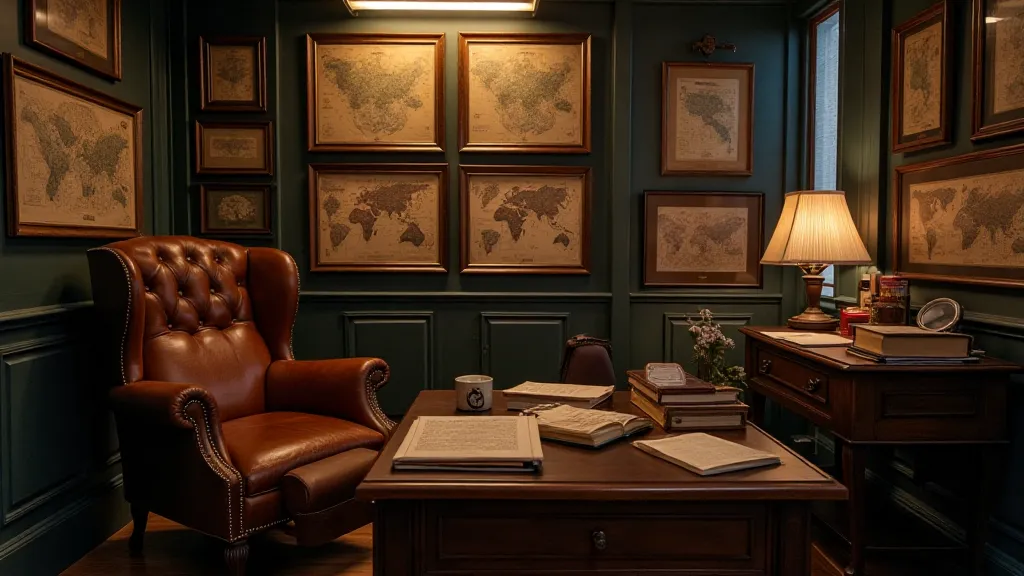 A collector's study filled with antique maps