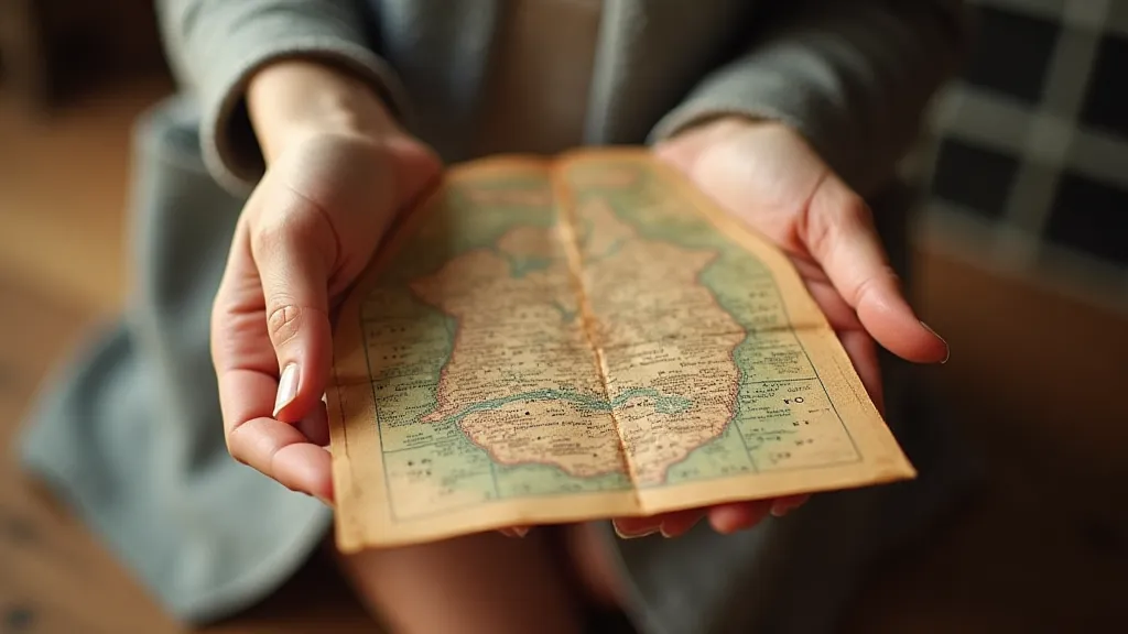 Hands holding a vintage map.