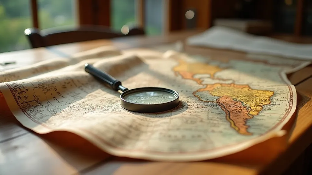 Vintage map unfurled on a table