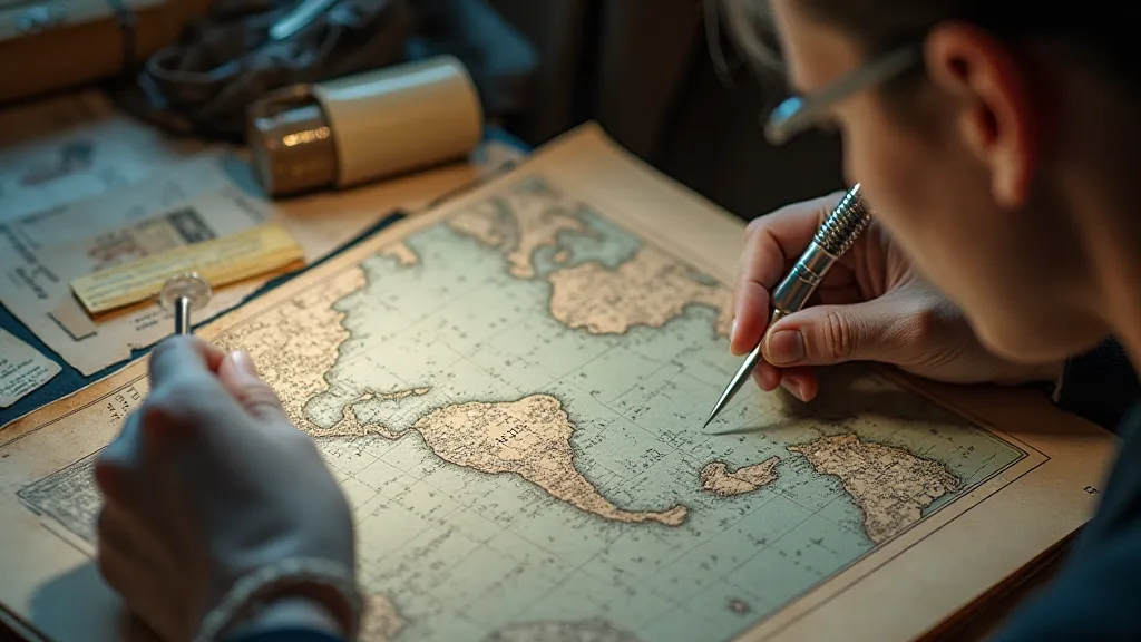 Map conservator examining a vintage map