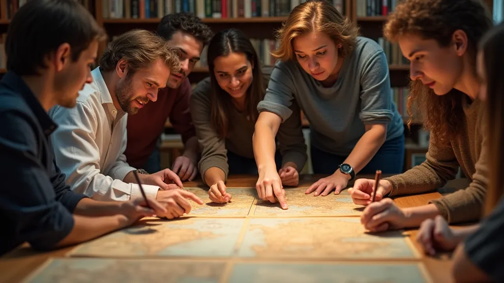 Group studying vintage maps