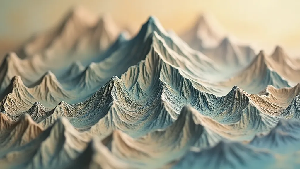 Detailed view of hand-colored mountains on a vintage map